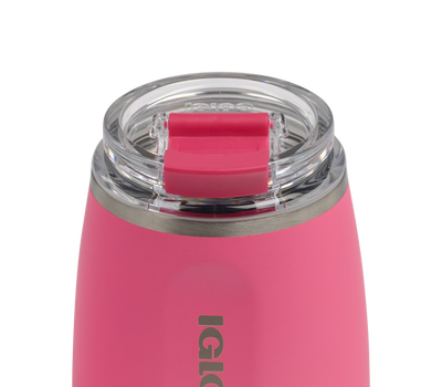 close up lid closed::Thrift Pink::Leakproof Flip 'n' Sip lid