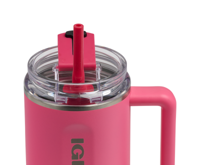 closeup straw::Trift Pink::Gasketed, leak-resistant straw